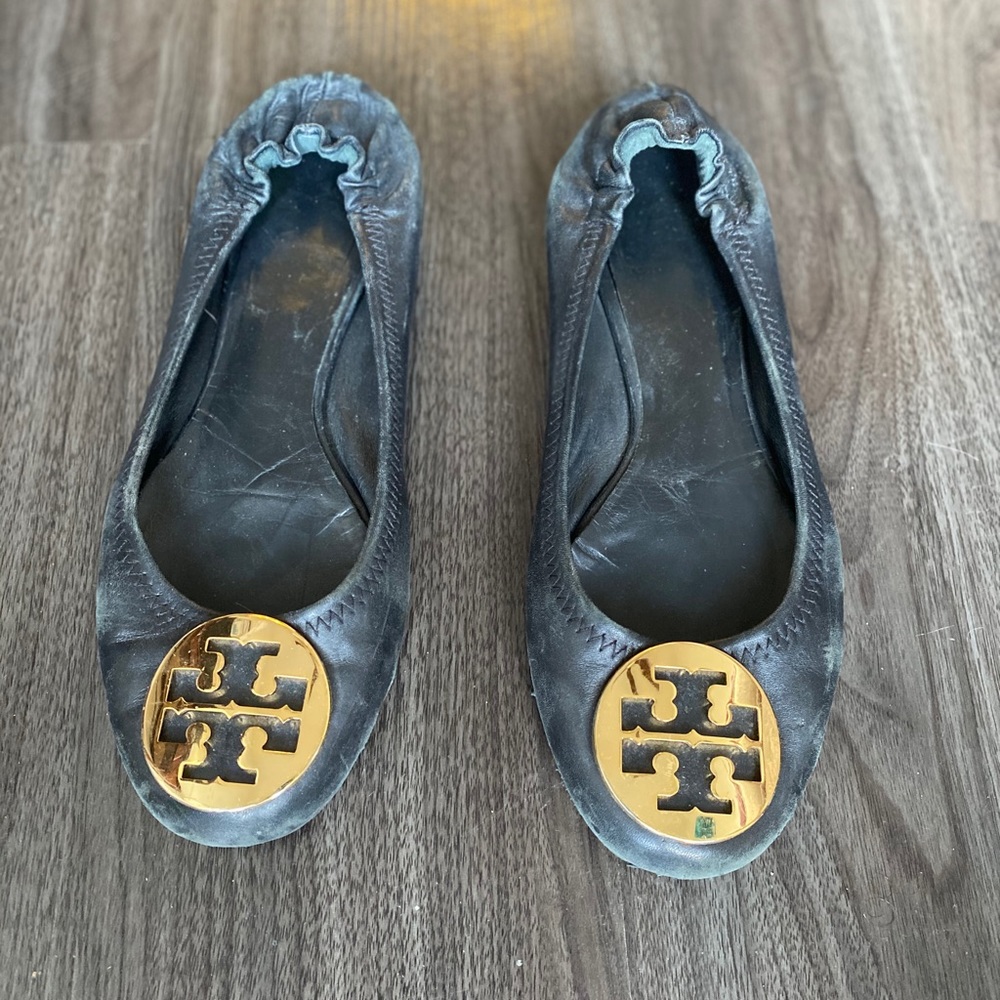 Tory Burch black flats with gold embellishment